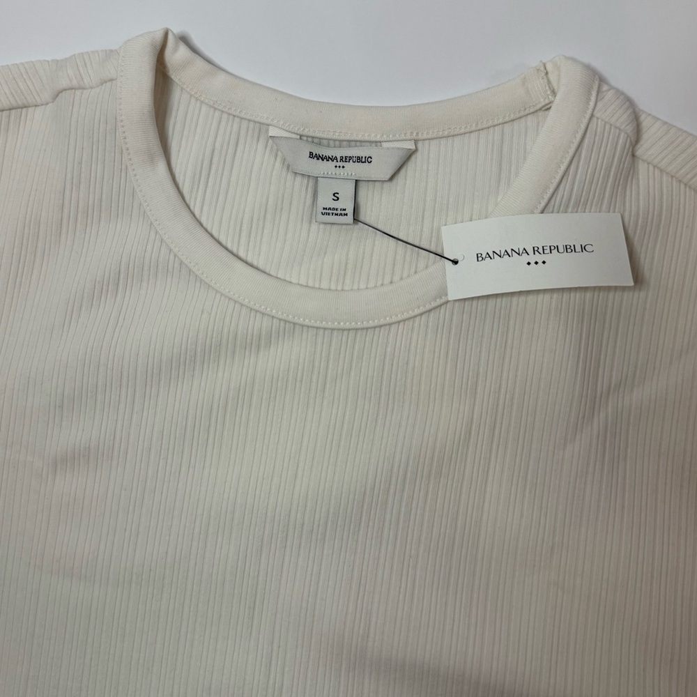NWT Banana Republic Variegated Ribbed T-Shirt Snow Day White Size S - Picture 3 of 10